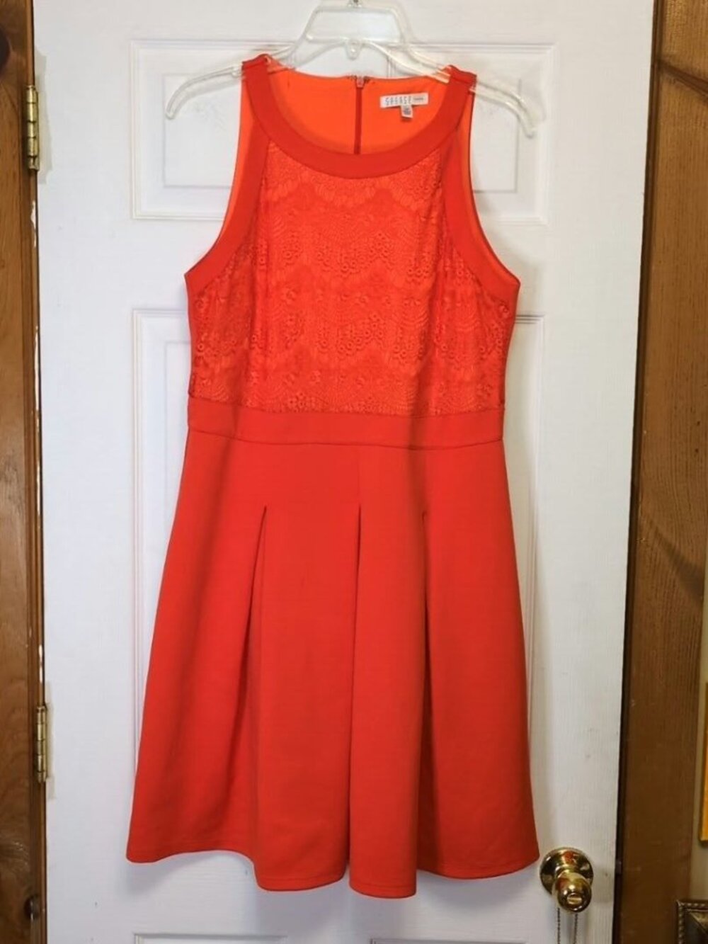 Spense Petit Sz 12P Sleeveless Pumpkin Orange Dress Floral Crochet Lace Pleated